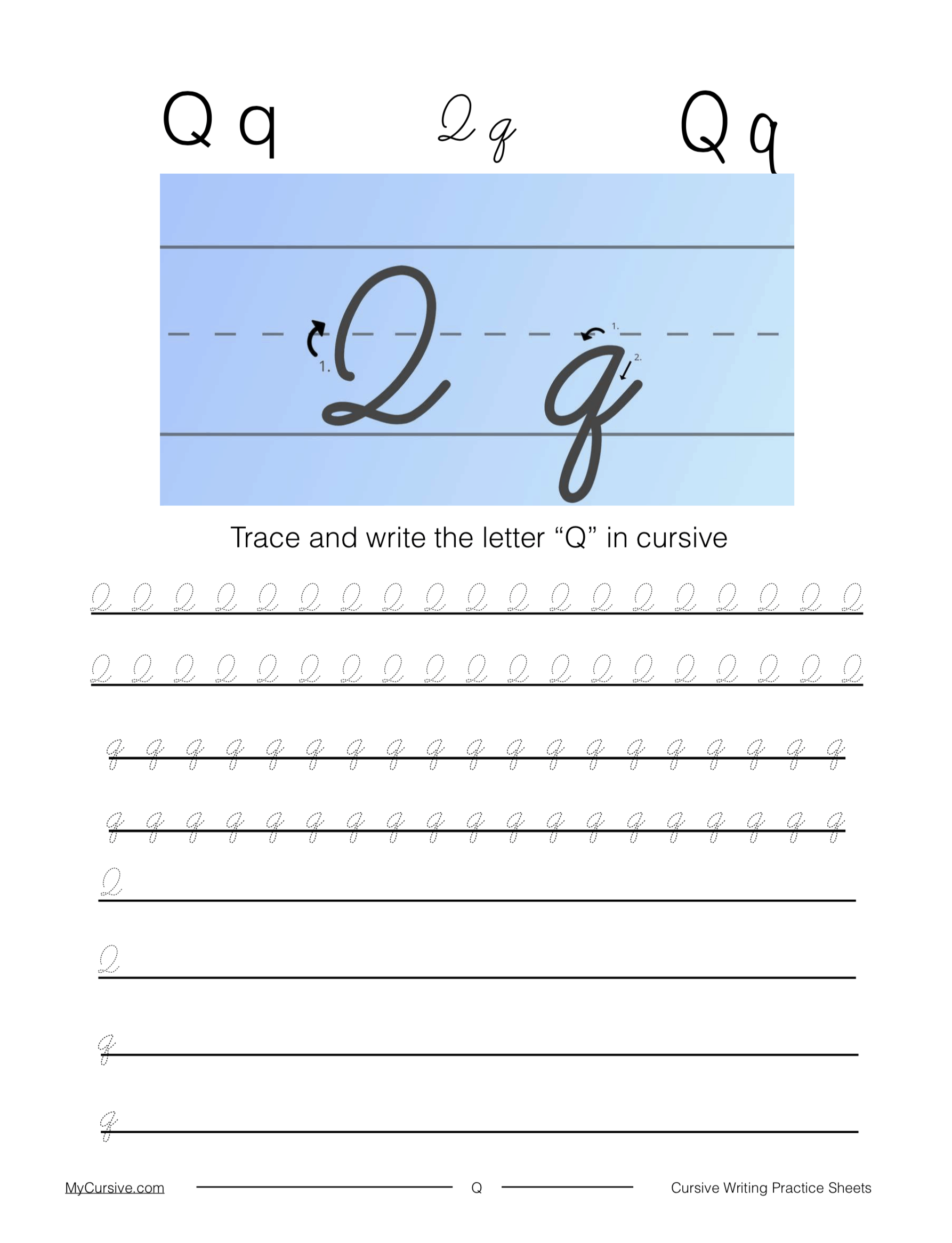 Cursive Q Full Tutorial And Worksheet Cursive Q Full Tutorial And Worksheet