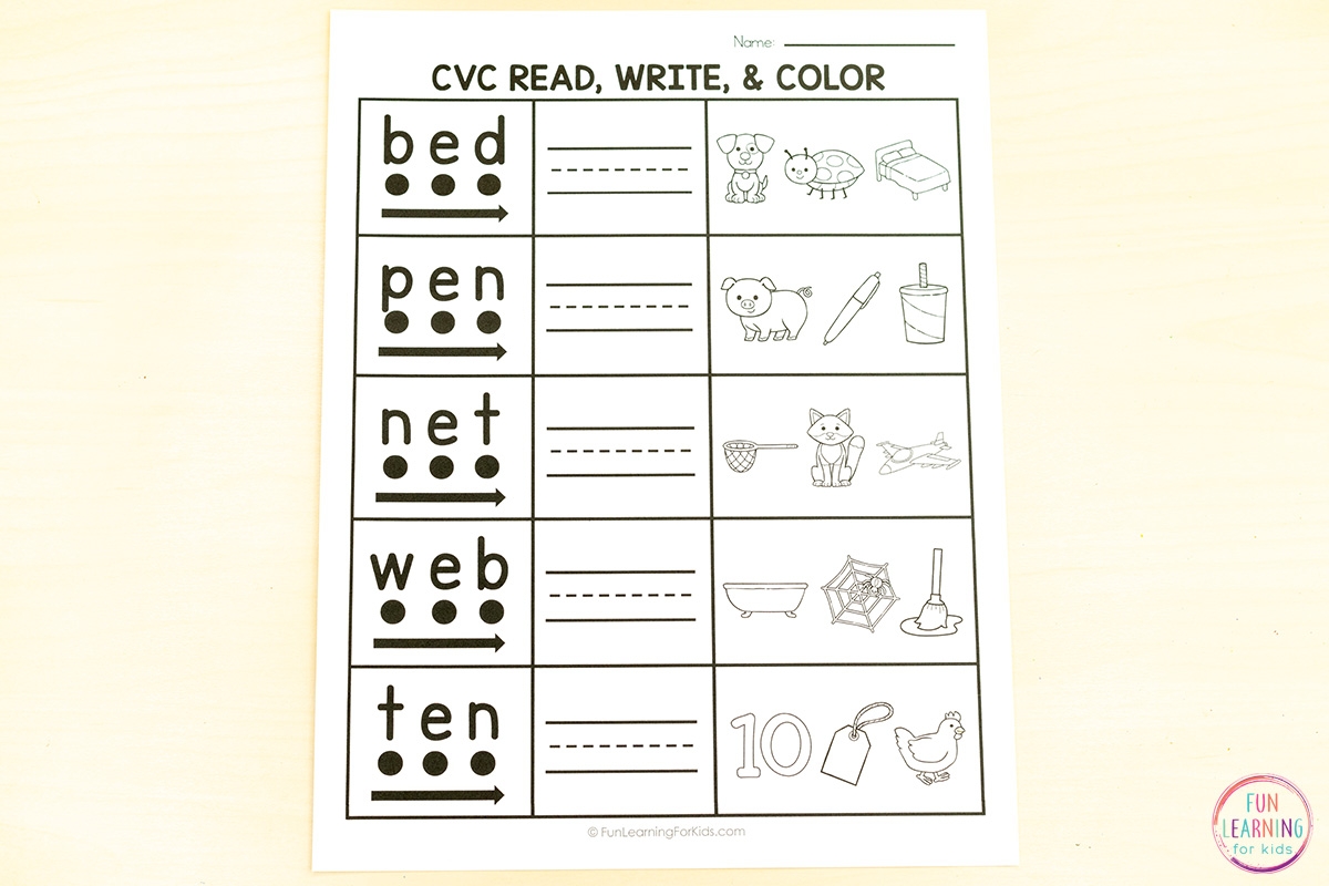 CVC Words Read Write And Color Worksheets CVC Words Read Write And Color Worksheets
