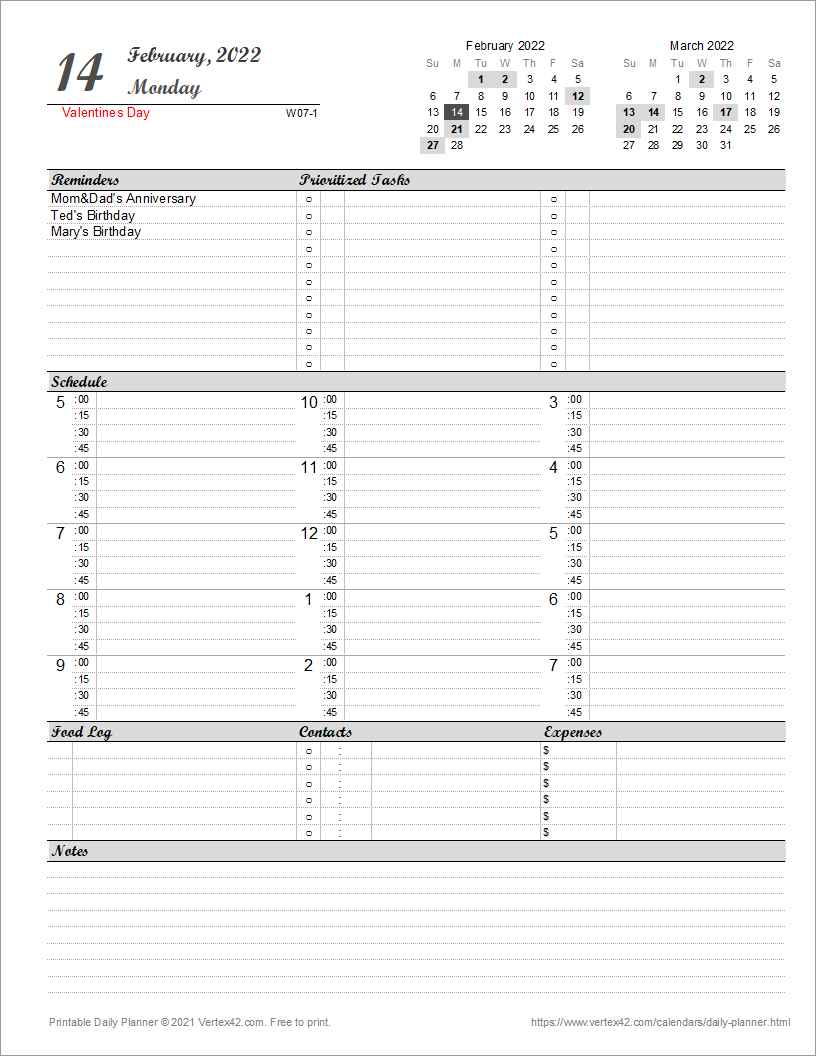 Daily Planner Template Free Printable Daily Planner For Excel Worksheets Library