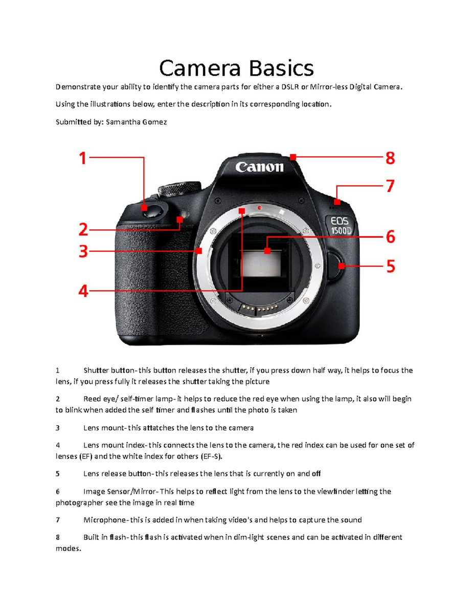 DDN 215 RS Camera Basics Comprehensive Parts Checklist Studocu