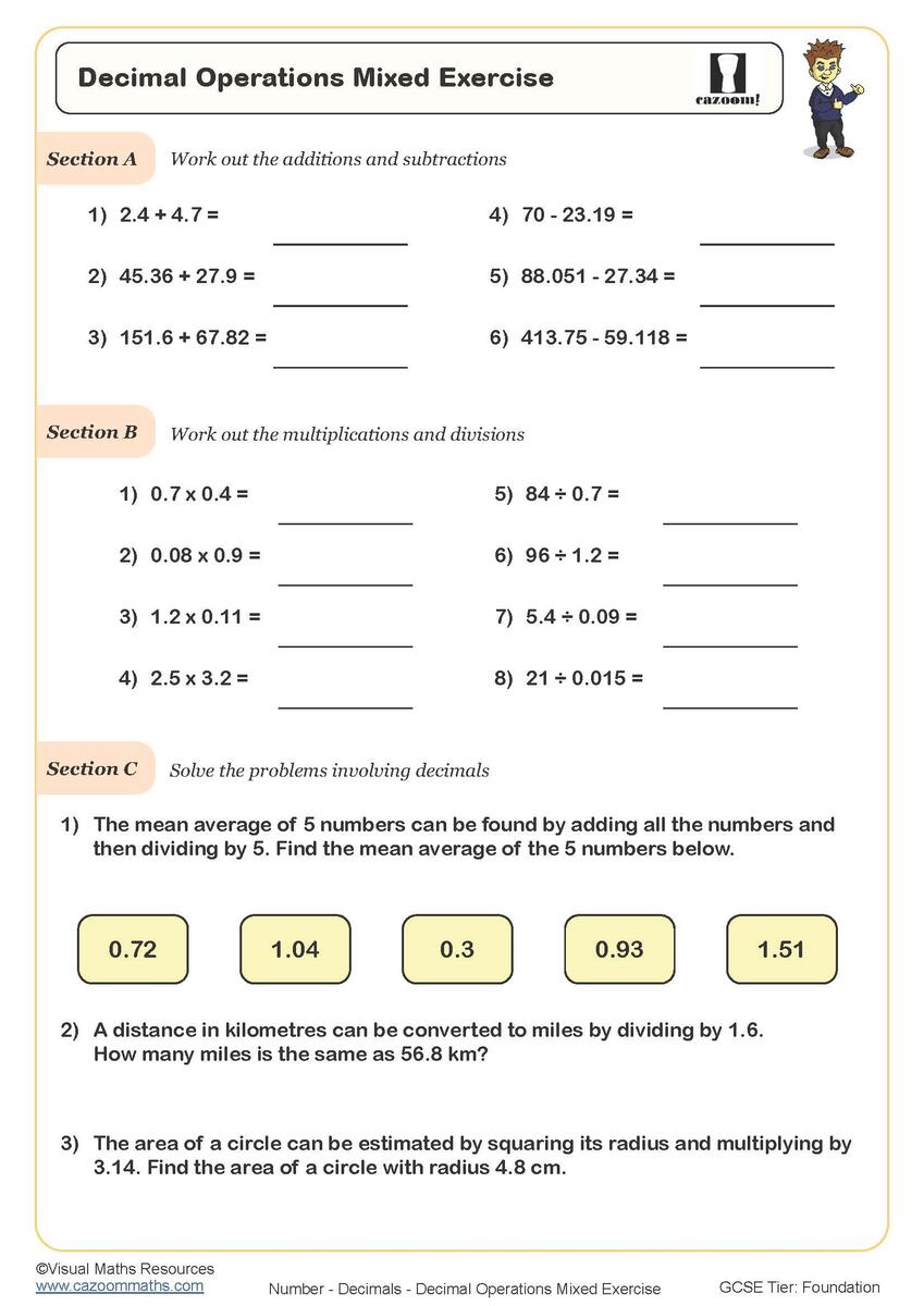 Decimal Operations Mixed Exercise Worksheet Printable PDF Decimals Worksheet Decimal Operations Mixed Exercise Worksheet Printable PDF Decimals Worksheet
