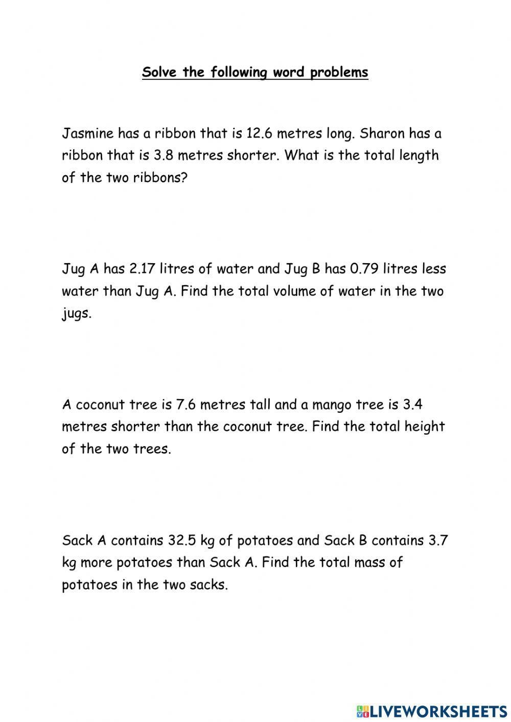 Decimal Word Problem Worksheet Worksheets Library Decimal Word Problem Worksheet Worksheets Library