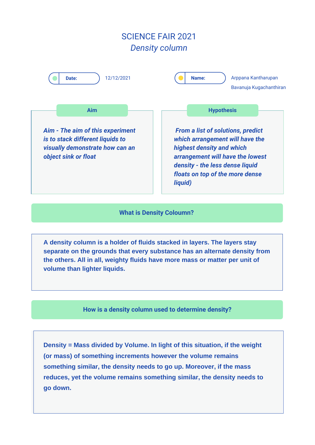 Density Column Science Fair Project Report