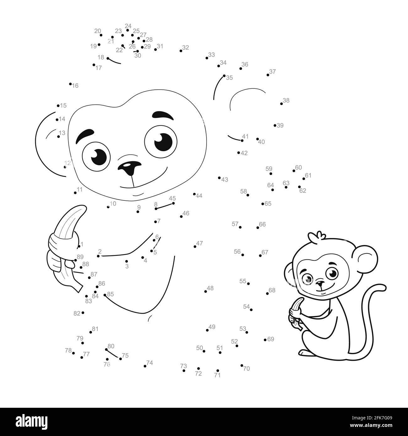 Dot To Dot Puzzle For Children Connect Dots Game Monkey Illustration Stock Photo Alamy