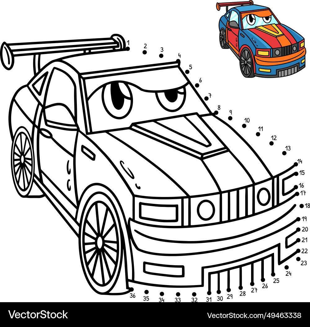 Dot To Racing Car Vehicle Isolated Coloring Royalty Free Vector VectorStock