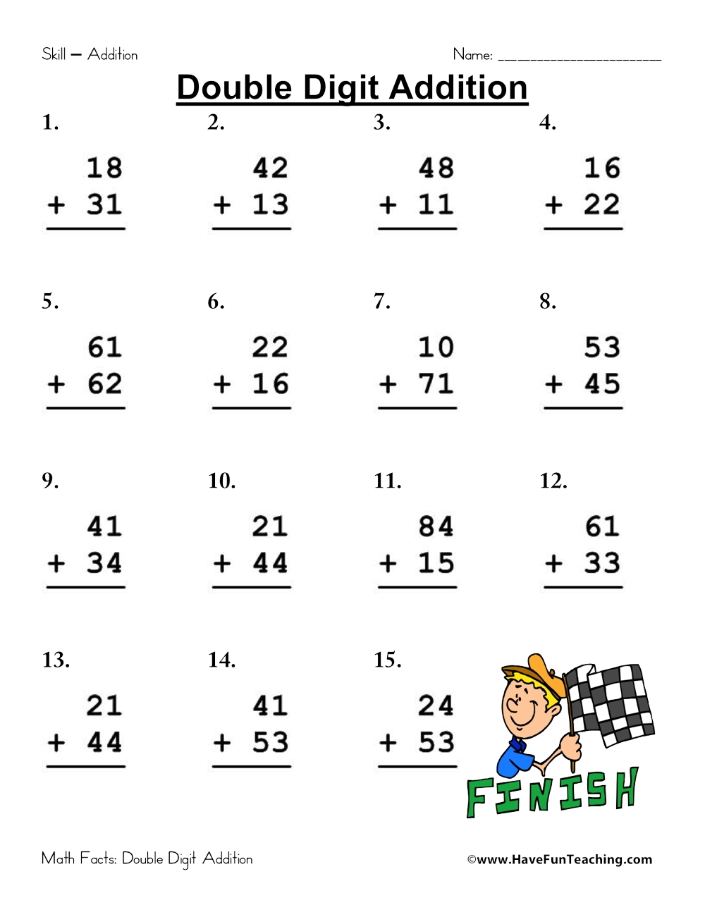 Double Digit Addition Worksheet Pack Have Fun Teaching 10 Printable Two Digit Addition Worksheets Double Digit Addition Worksheets 1st Grade 2nd Grade Made By Teachers