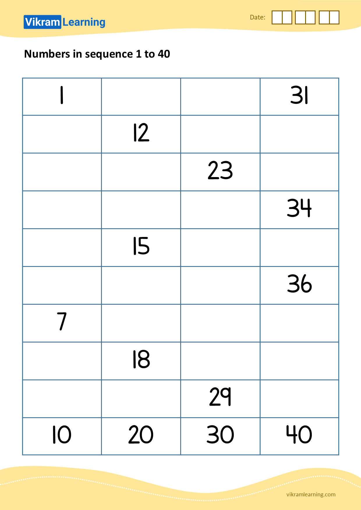 Download Numbers In Sequence 1 To 40 Worksheets For Free Vikramlearning Download Numbers In Sequence 1 To 40 Worksheets For Free Vikramlearning