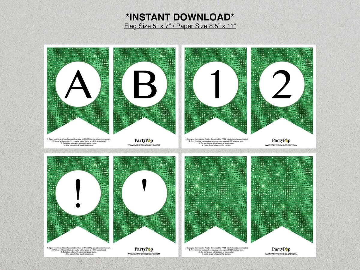 Emerald Green Glitter Alphabet Banner Printable DIY Banner A Z Numbers Banner All Letters Banner Alphabet Banner Instant Download PDF Etsy Israel