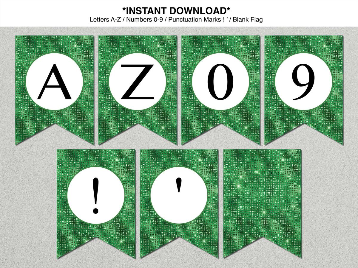 Emerald Green Glitter Alphabet Banner Printable DIY Banner A z numbers Banner All Letters Banner Alphabet Banner Instant Download PDF Etsy Israel
