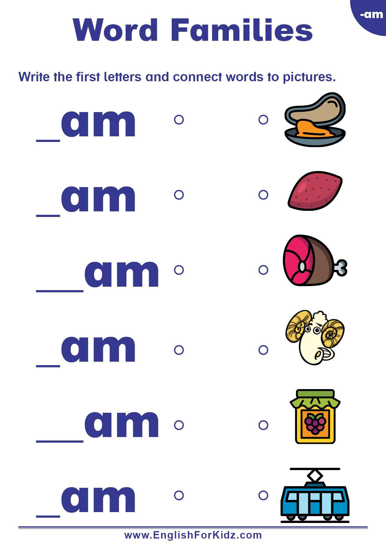 AM Words Read And Choose Phonics Word Families Worksheet Ezpzphonics