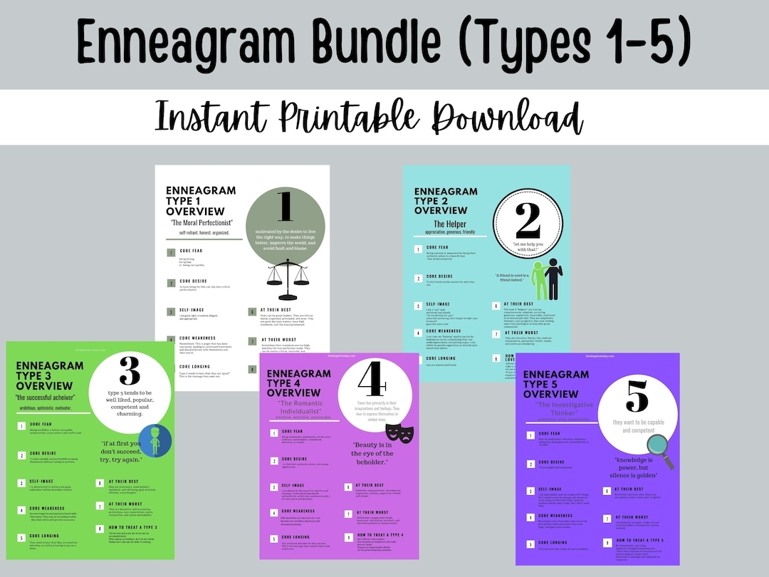 Enneagram Personality Types PDF Printable Overview Bundle Types 1 5 Etsy I Think This Is My Favorite Diagram Regarding The Enneagram Info Source In Comments R Enneagram