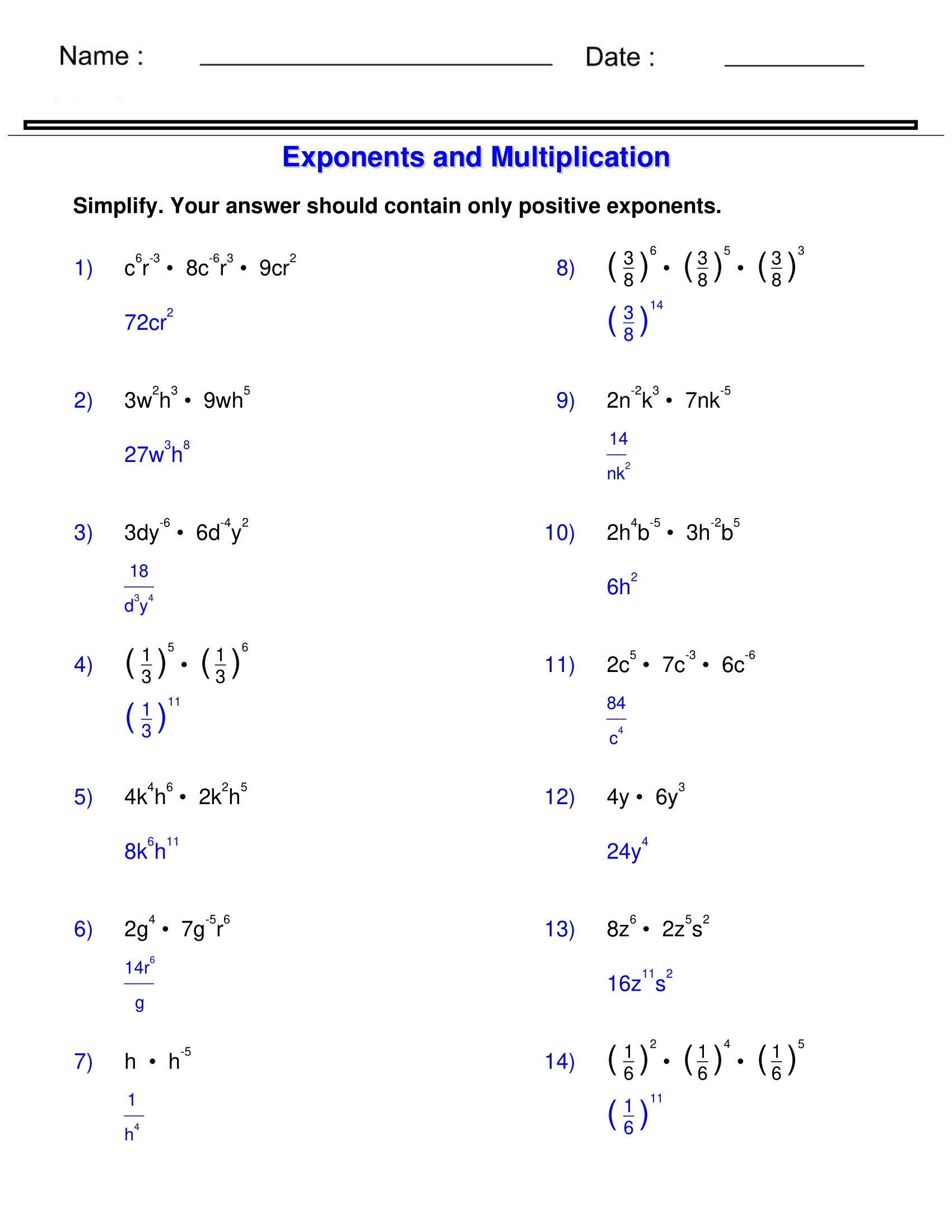 Exponents And Radicals Worksheets Exponents And Multiplication Worksheets Made By Teachers
