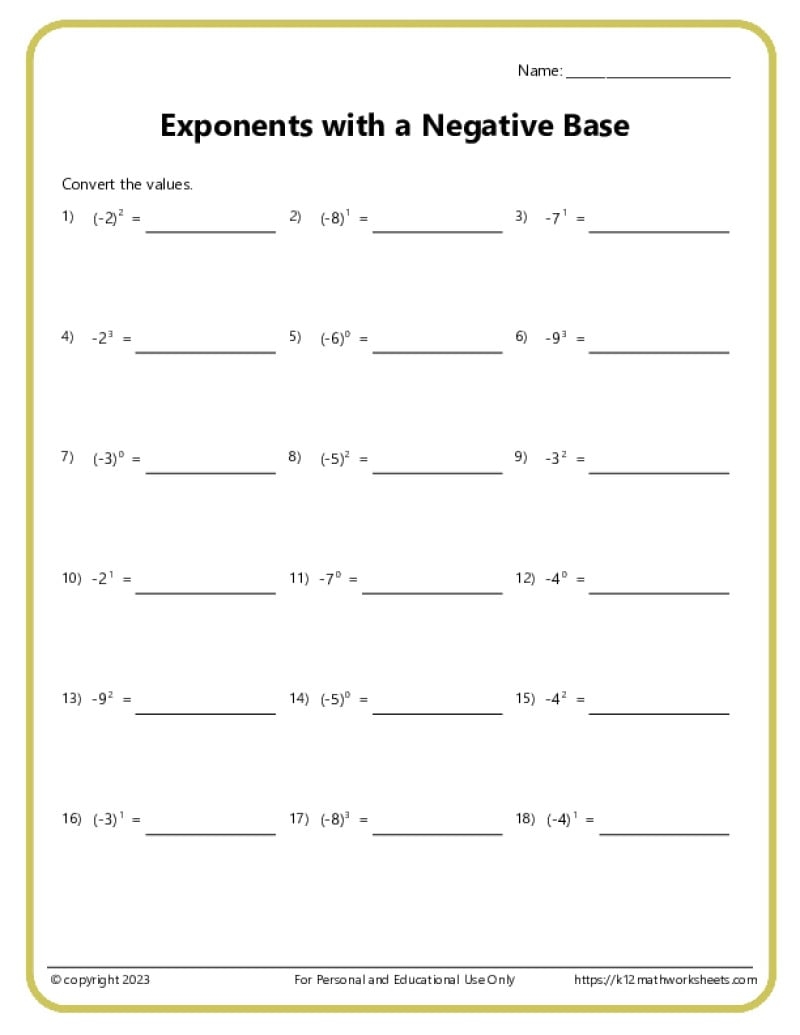 Exponents Worksheets Exponents Worksheets