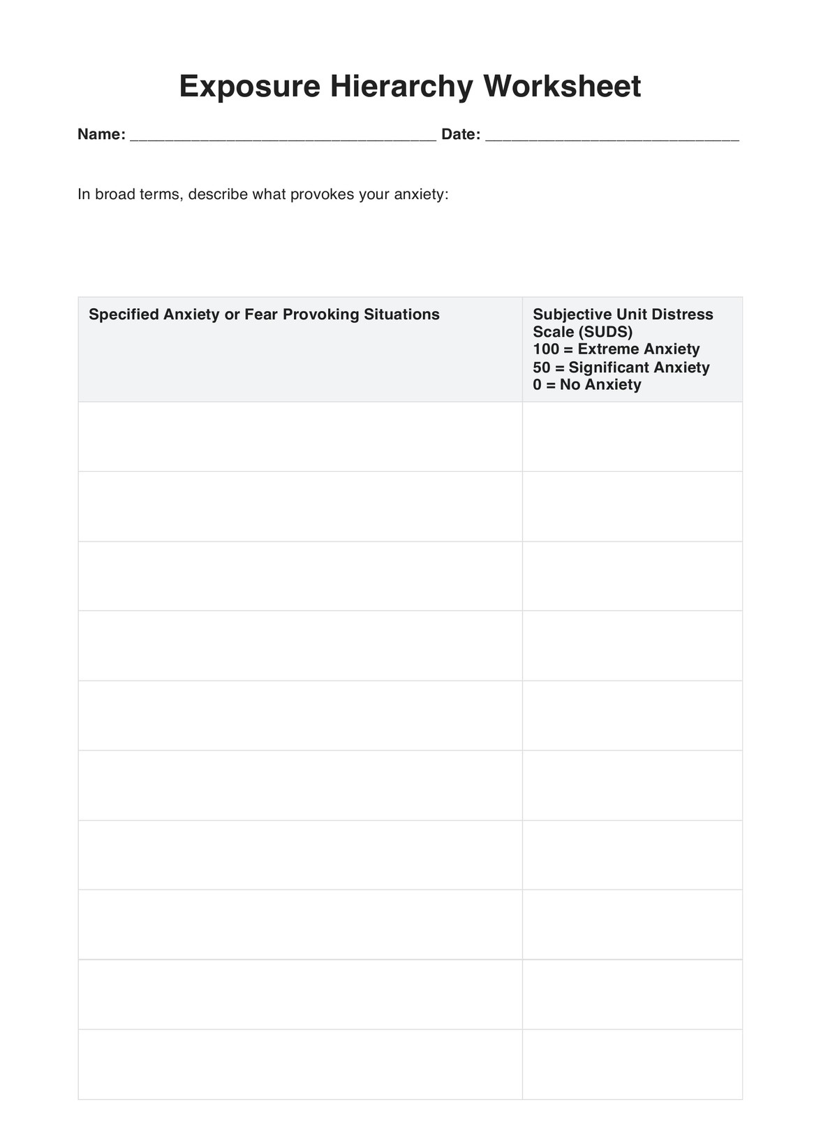 Exposure Hierarchy Worksheet