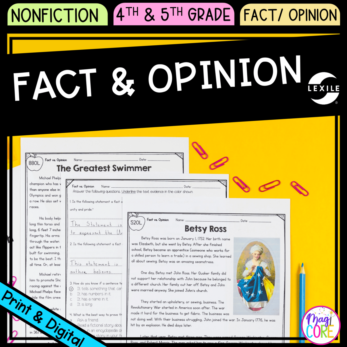 Fact Opinion 4th 5th Grade Reading Comprehension Passages Questions Unit MagiCore