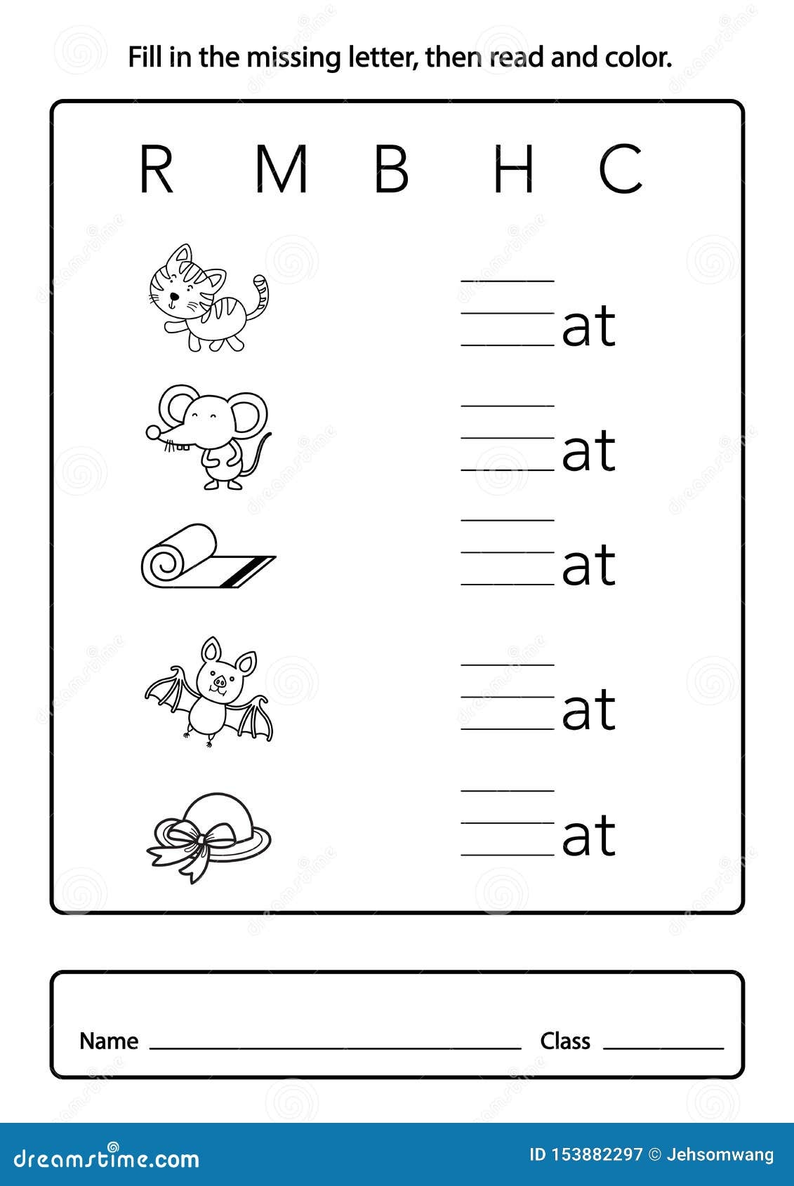 Fill In The Missing Letter Then Read And Color Stock Vector Illustration Of School English 153882297