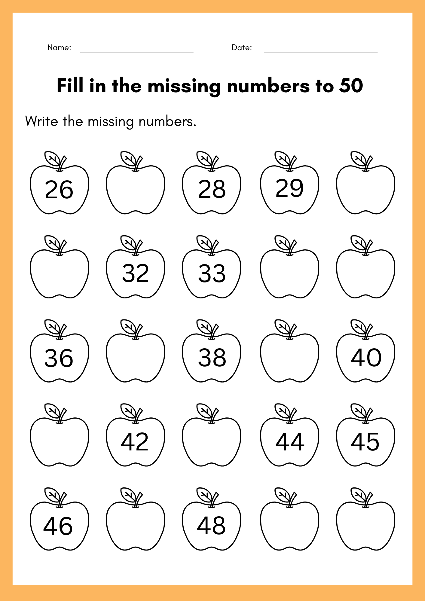 Fill In The Missing Numbers To 50 Worksheet Kindergarten Numbers 1 To 50 Book Made By Teachers Spaceship Missing Numbers Worksheet Free Printable Digital PDF