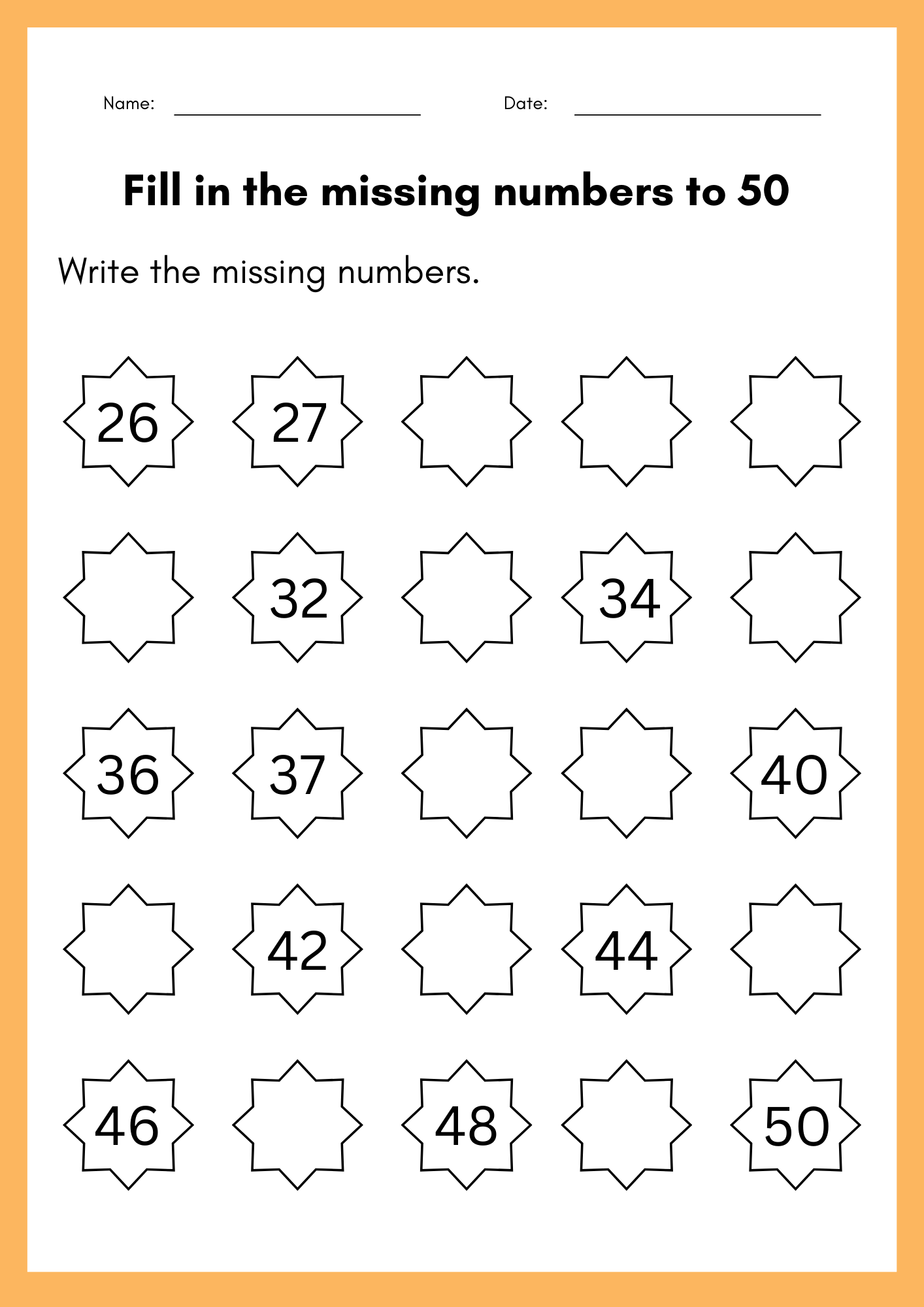 Fill In The Missing Numbers To 50 Worksheet Kindergarten Numbers 1 To 50 Book Made By Teachers