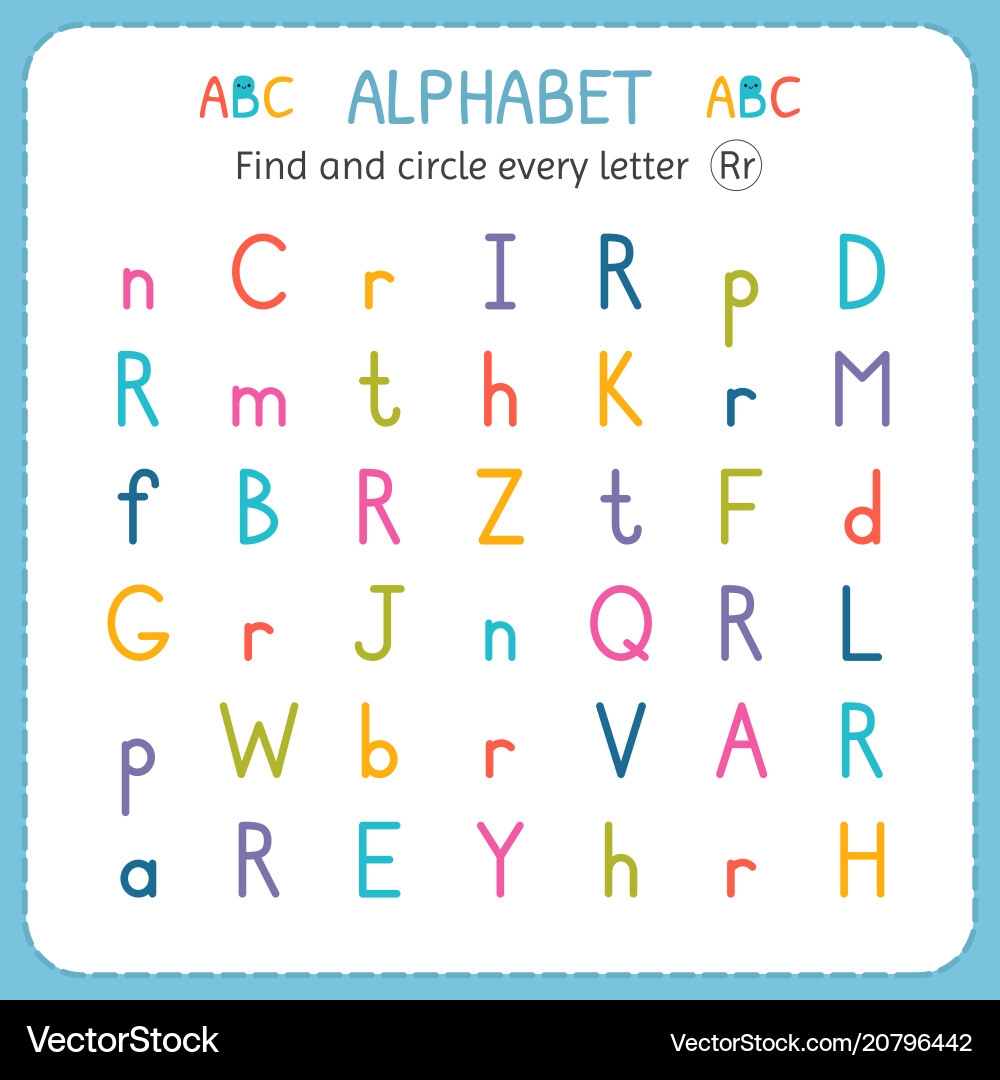 Find And Circle Every Letter R Worksheet Royalty Free Vector VectorStock Find The Letter Worksheet Use A Dot Marker To Color Each R Stock Vector Illustration Of Worksheet Circle 138252427