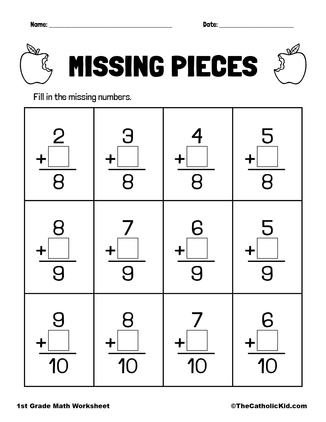 Find The Missing Numbers TheCatholicKid Missing Addends 1 20 Worksheet Math Practice Digital Download Etsy