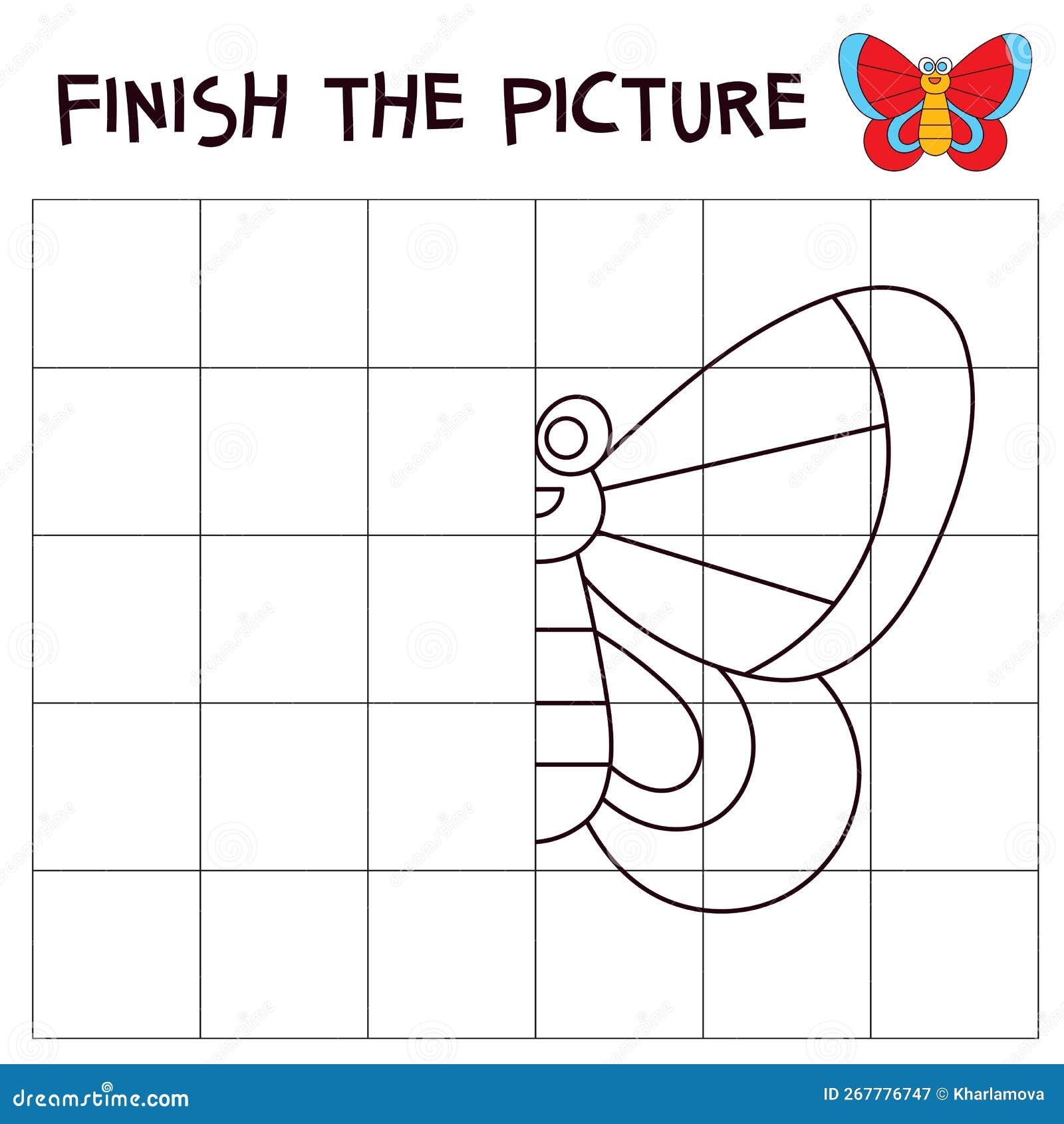 Finish The Drawing Of Butterfly Educational Game For Children Stock Vector Illustration Of Kids Funny 267776747