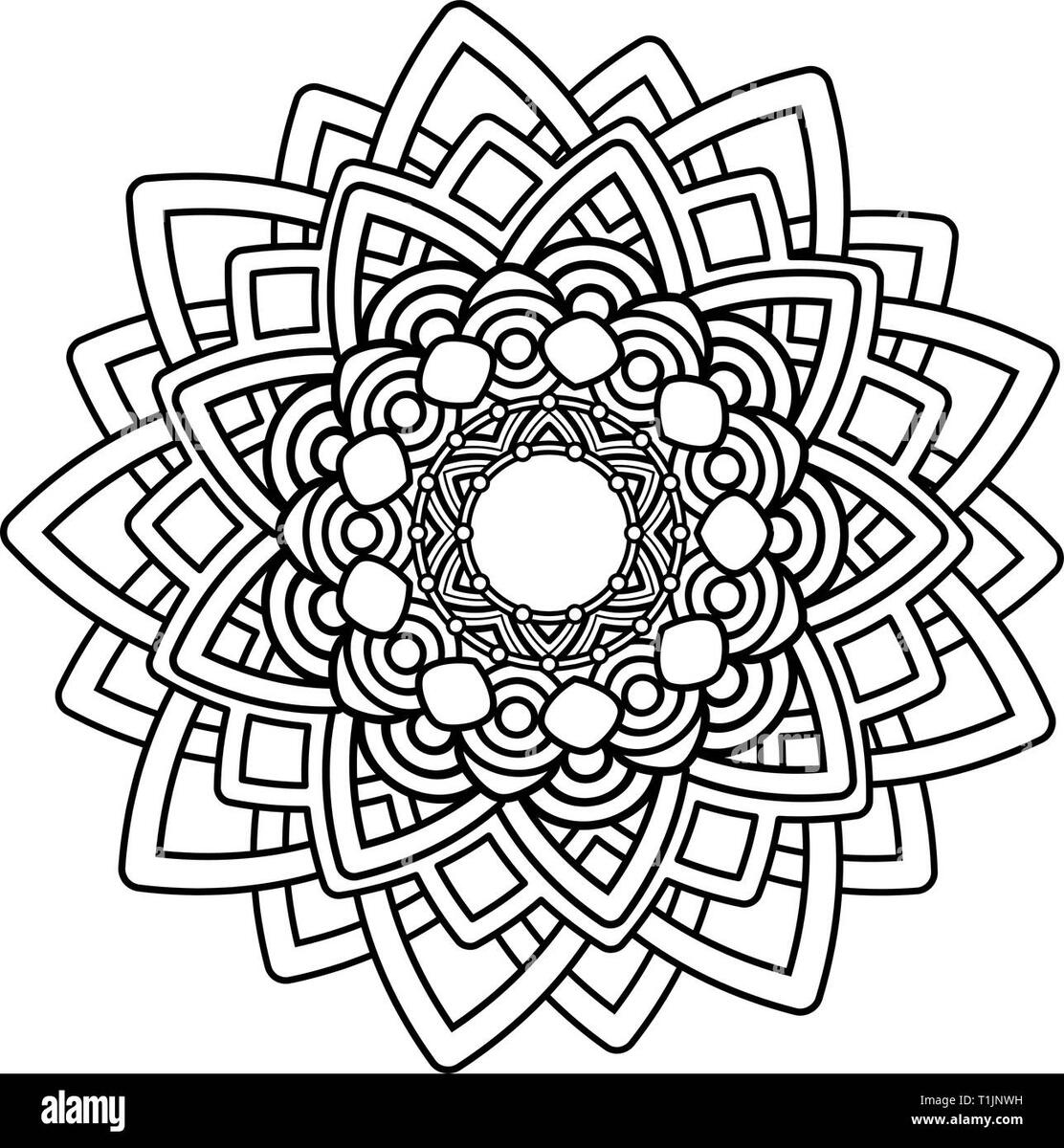 Flower Mandala Vector Illustration Adult Coloring Page Circular Abstract Floral Oriental Pattern Vintage Decorative Elements Isolated On White Background Stock Vector Image Art Alamy