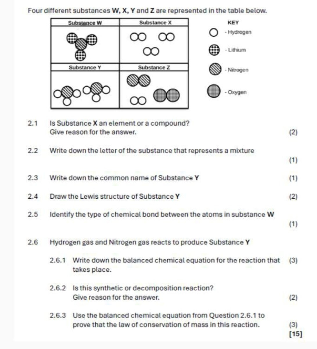 Four Different Substances mathbf W mathbf X mathbf Y A