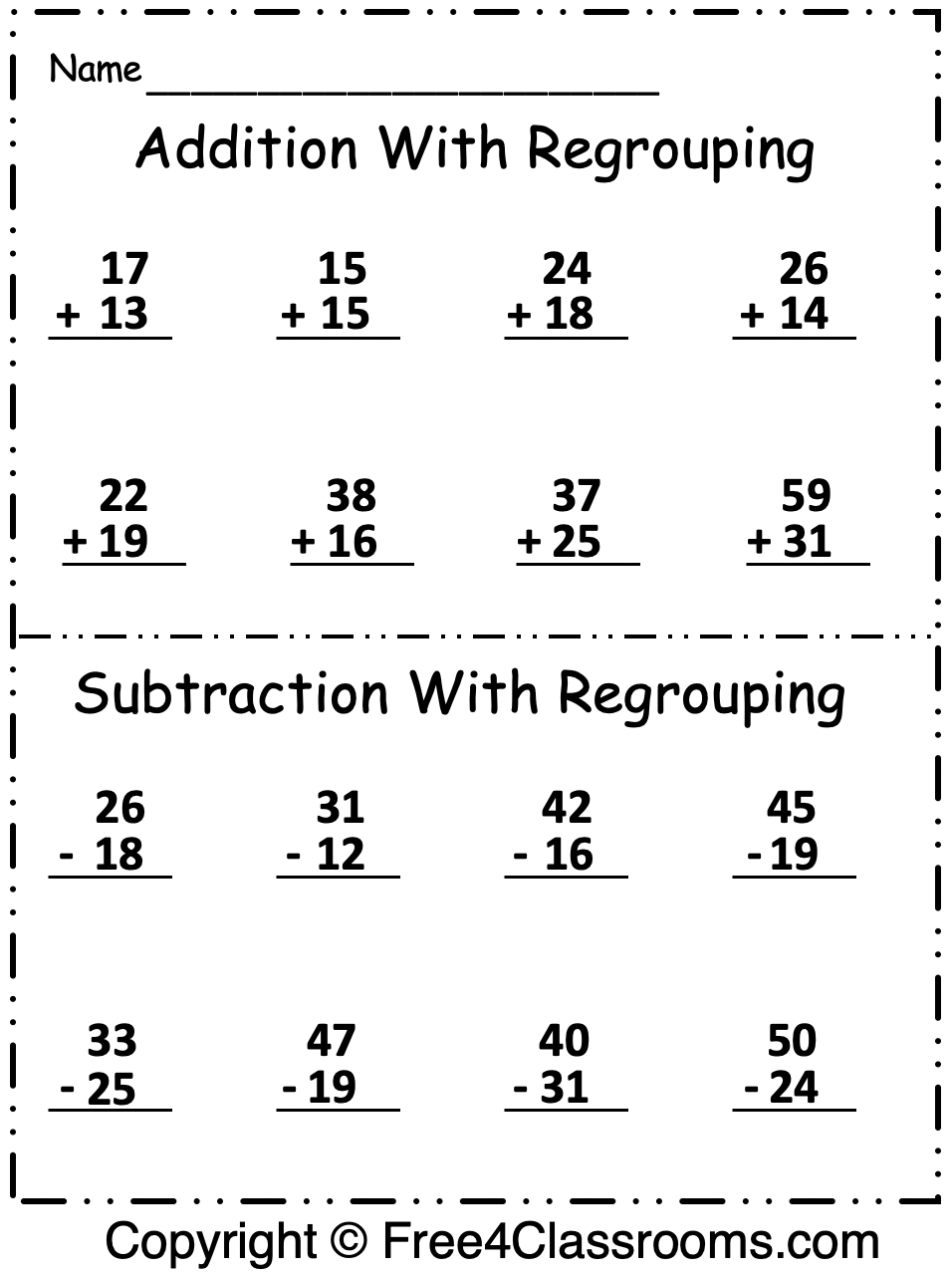 Free 2 Digit Addition And Subtraction Regrouping Free Worksheets Worksheets Library