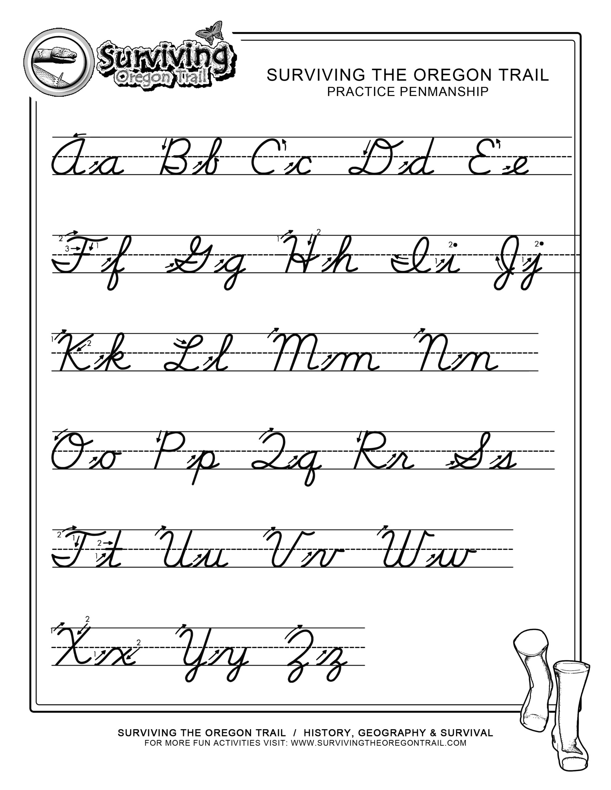 FREE ABC S Cursive Worksheet X Large Surviving The Oregon Trail