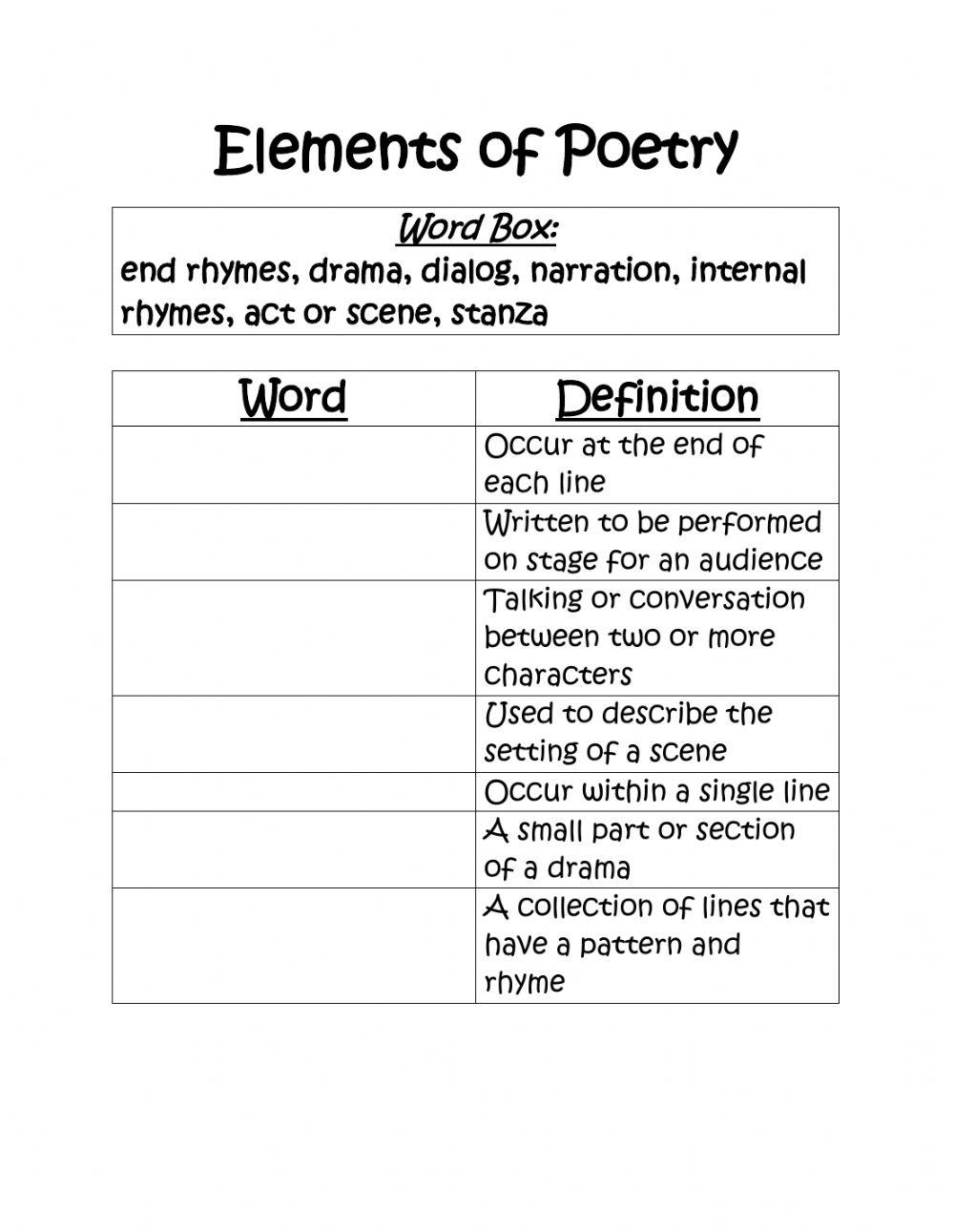Free Elements Of Poetry Worksheet Download Free Elements Of Poetry Worksheet Png Images Free Worksheets On Clipart Library