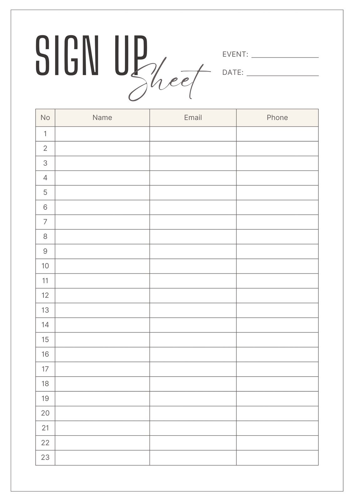 Printable Sign Up Worksheets And Forms For Excel Word And PDF