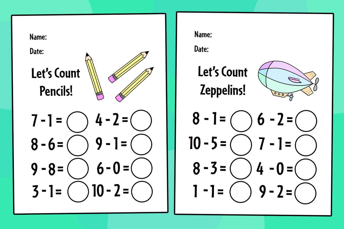 20 Printable Addition And Subtraction To 10 Worksheets Fill In The Blanks Math Practice For Kindergarten 1st Grade Numbers 1 10 Etsy