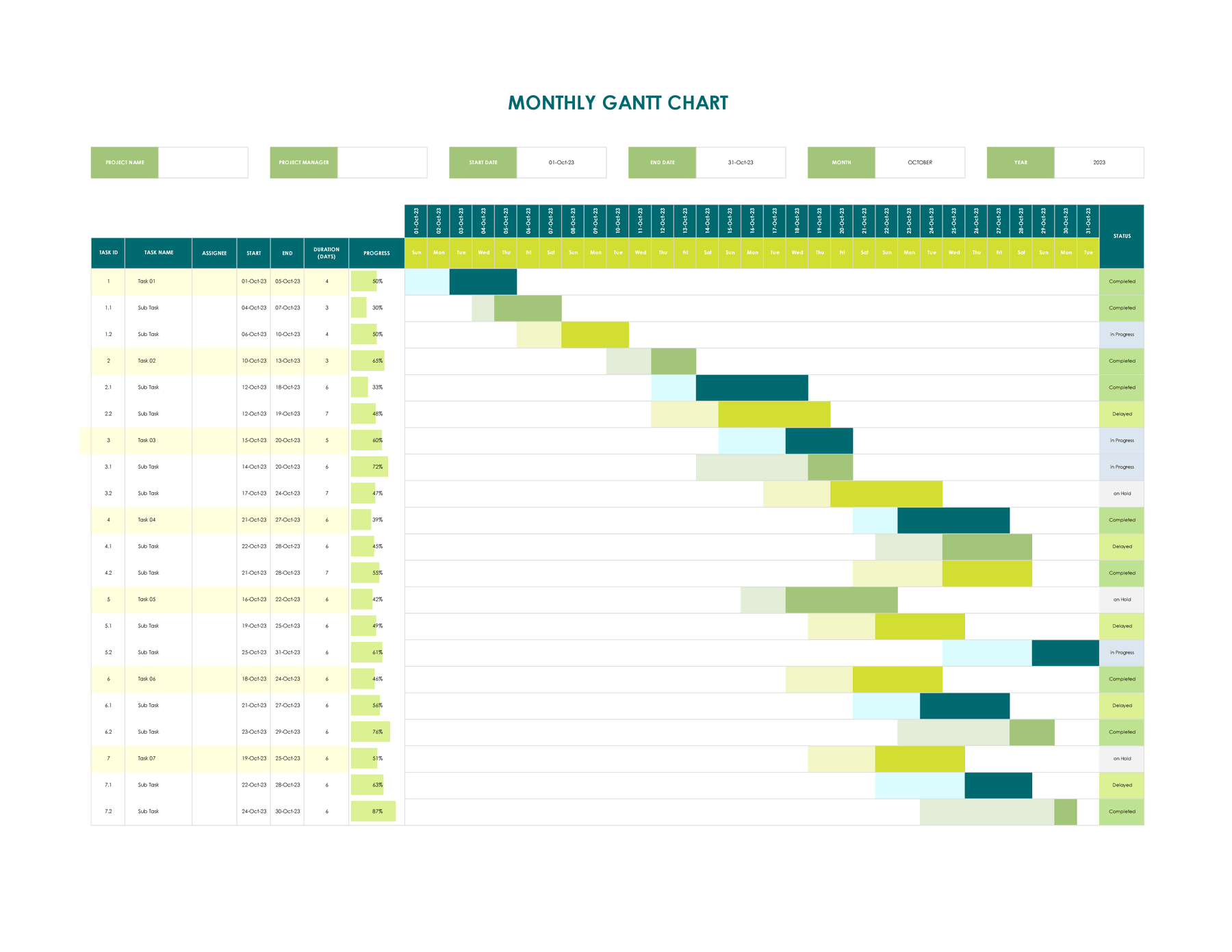 Free Monthly Gantt Chart Template Excel GSheet Free Monthly Gantt Chart Template Excel GSheet