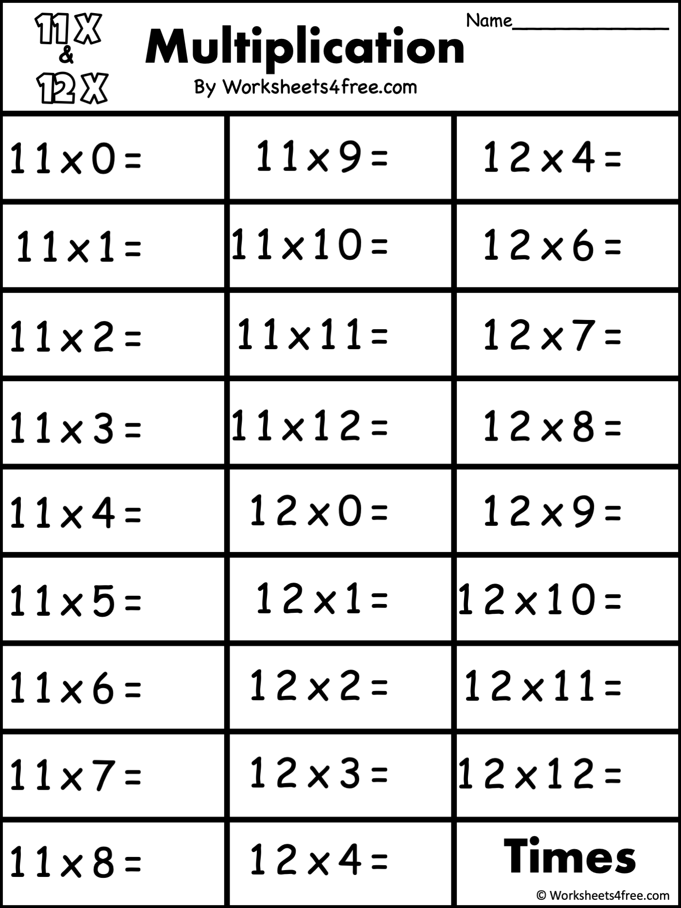 Fun And Free 12 Times Table Worksheets That S Kids Love