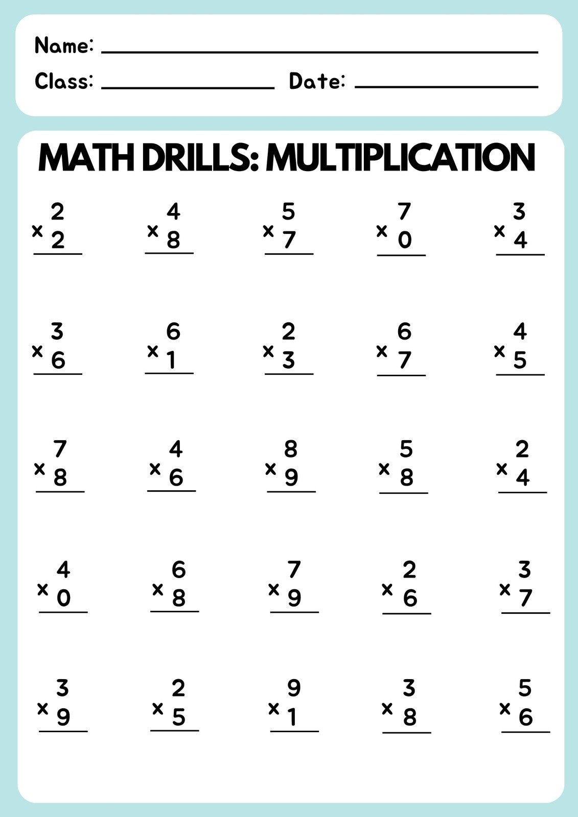Fun Multiplication Worksheets To 10x10