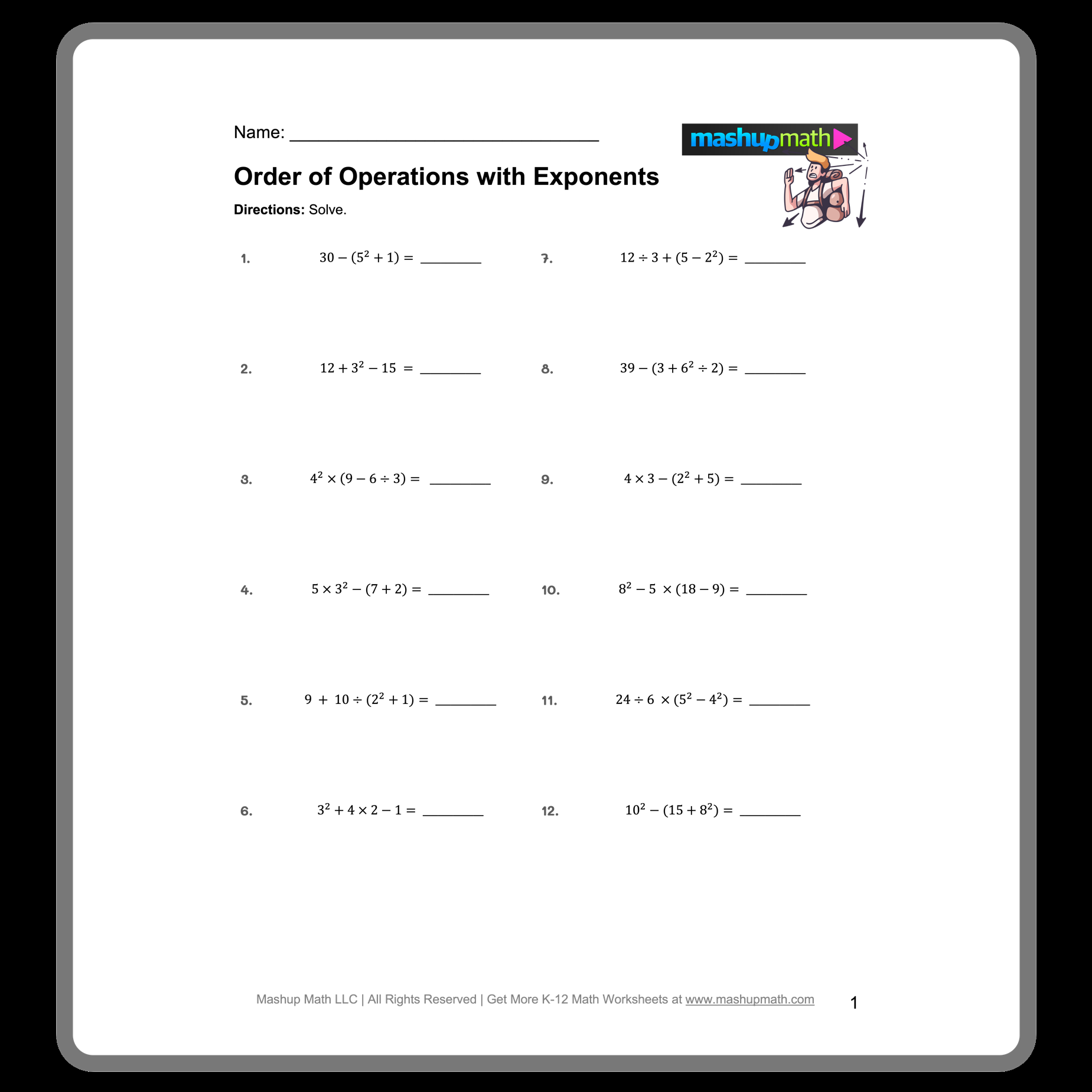 Free Order Of Operations Worksheet Library With Answers Mashup Math