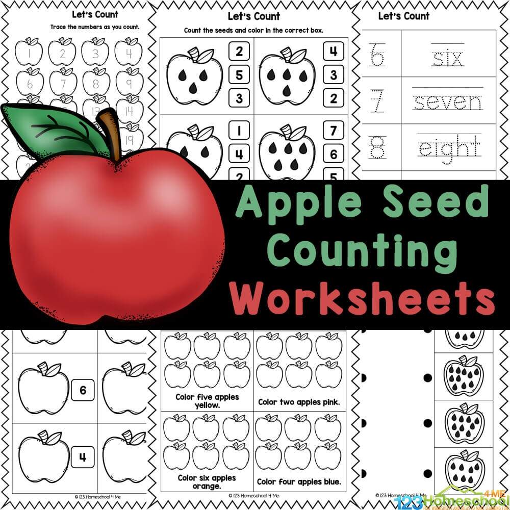 FREE Printable Apple And Apple Seed Counting Worksheets