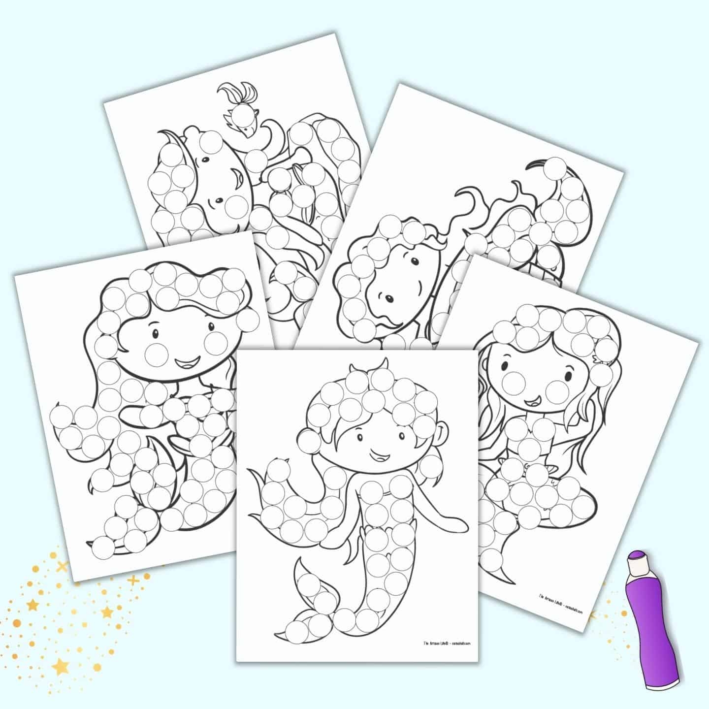 Free Printable Cute Mermaid Dot It Marker Pages The Artisan Life