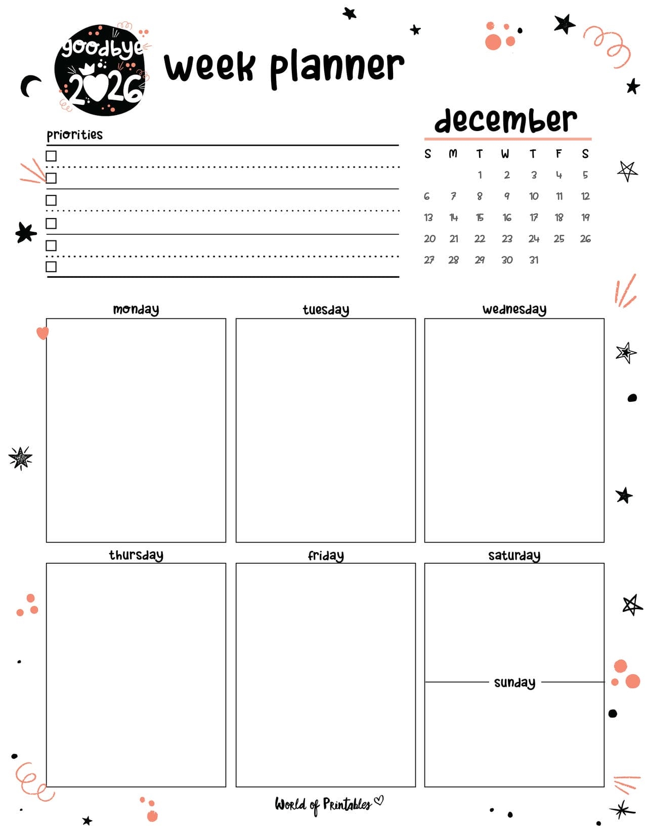 Free Printable December 2026 Planners World Of Printables
