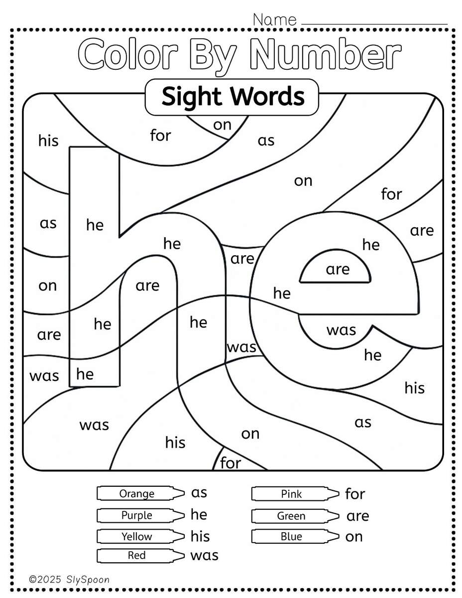 Free Printable He Sight Word Worksheets For Kindergarten First Grade Sly Spoon