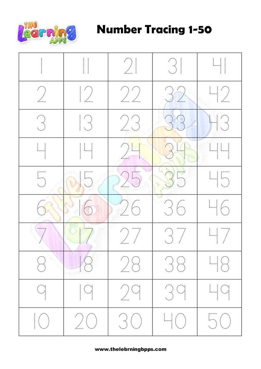 Free Printable Number Tracing 1 50 Worksheet For Kids