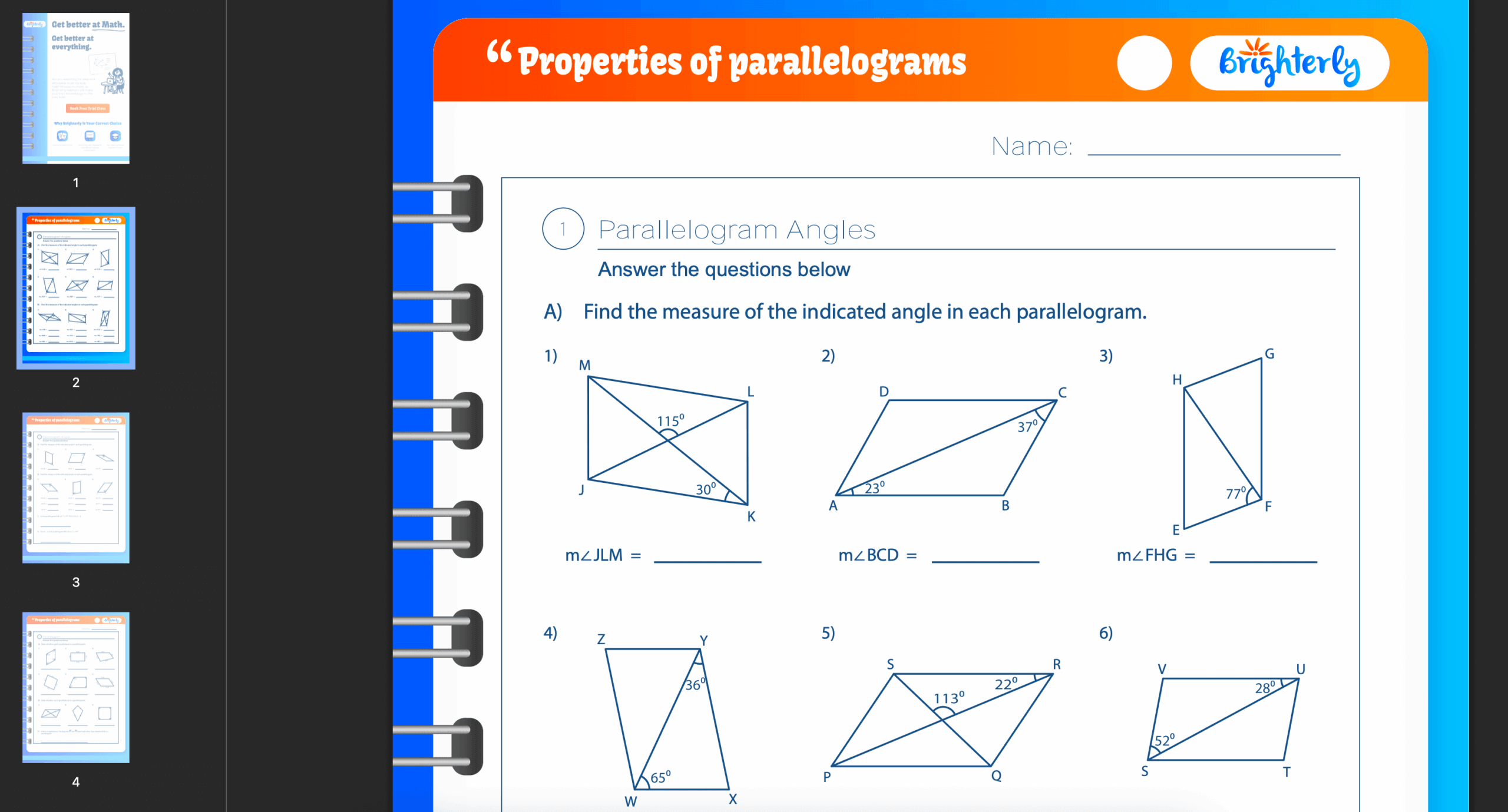 Printable Properties Of Parallelograms Worksheets