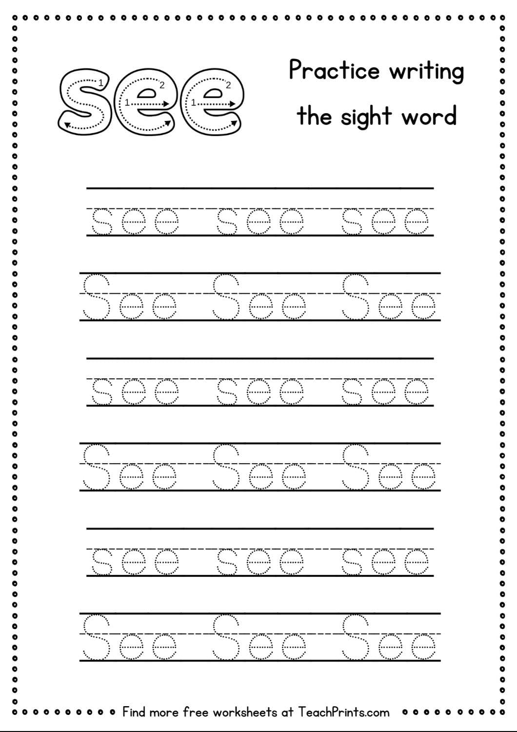 Free Sight Word See Worksheets Teach Prints Free Sight Word See Worksheets Teach Prints