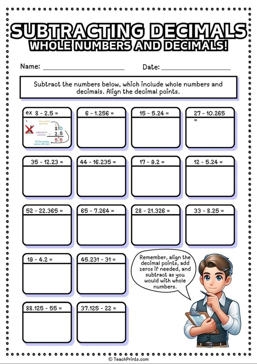 Free Subtracting Decimals Worksheets Teach Prints Free Subtracting Decimals Worksheets Teach Prints