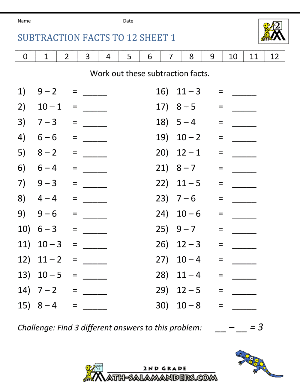 Free Subtraction Worksheets To 12 2nd Grade Subtraction Worksheets