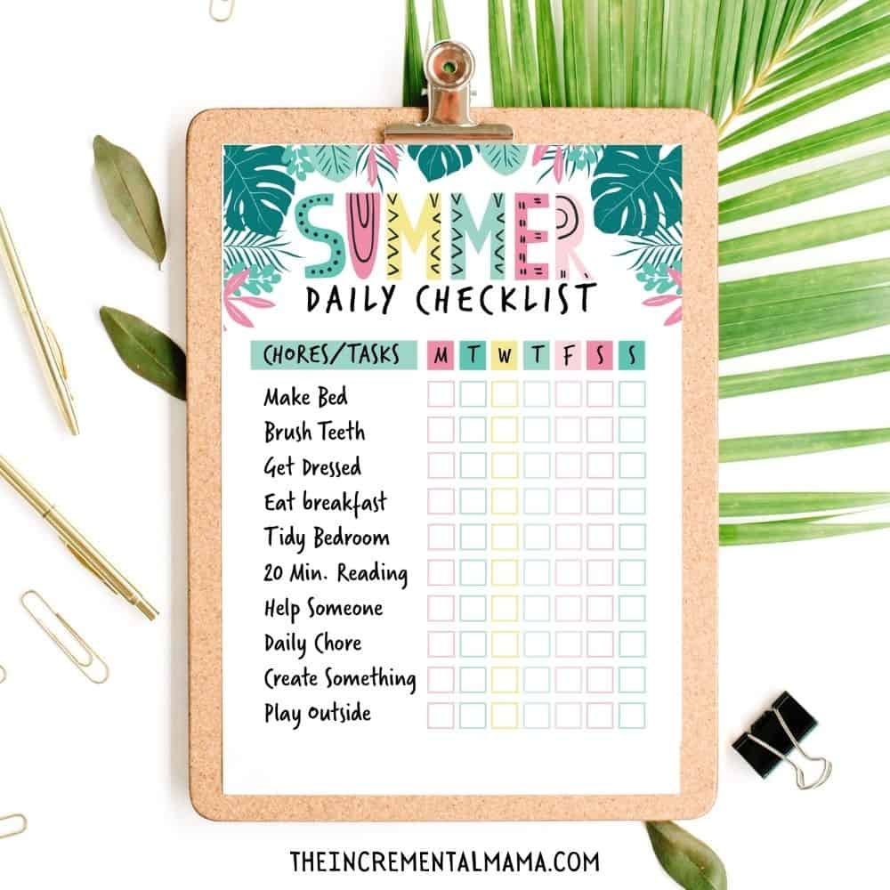 Kids Summer Chore Chart For All Ages Free Printable