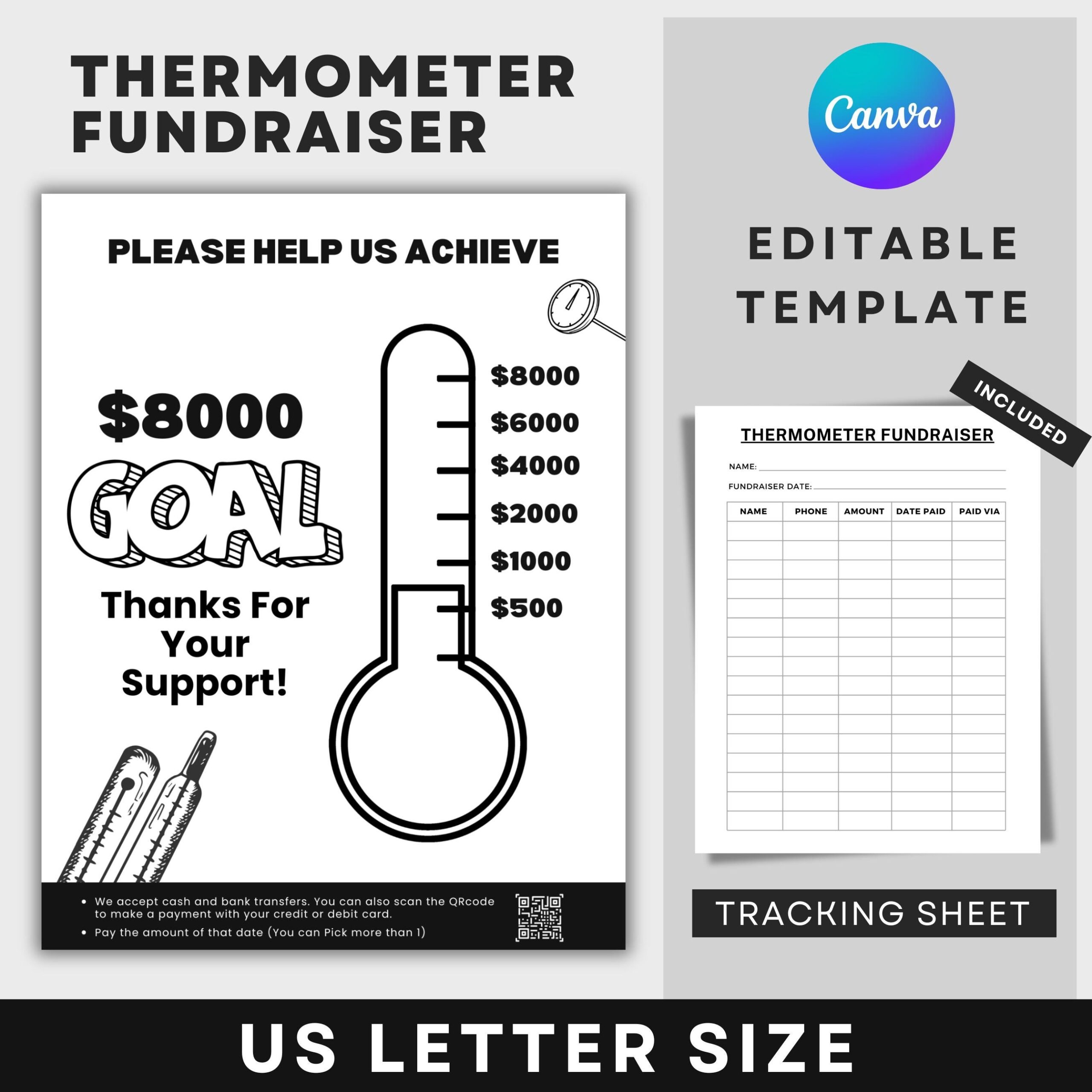 Fundraising Thermometer Fundraising Goal Thermometer Calendar Pick A Date Donation Donation Goal Fundraiser Template Canva Editable Etsy