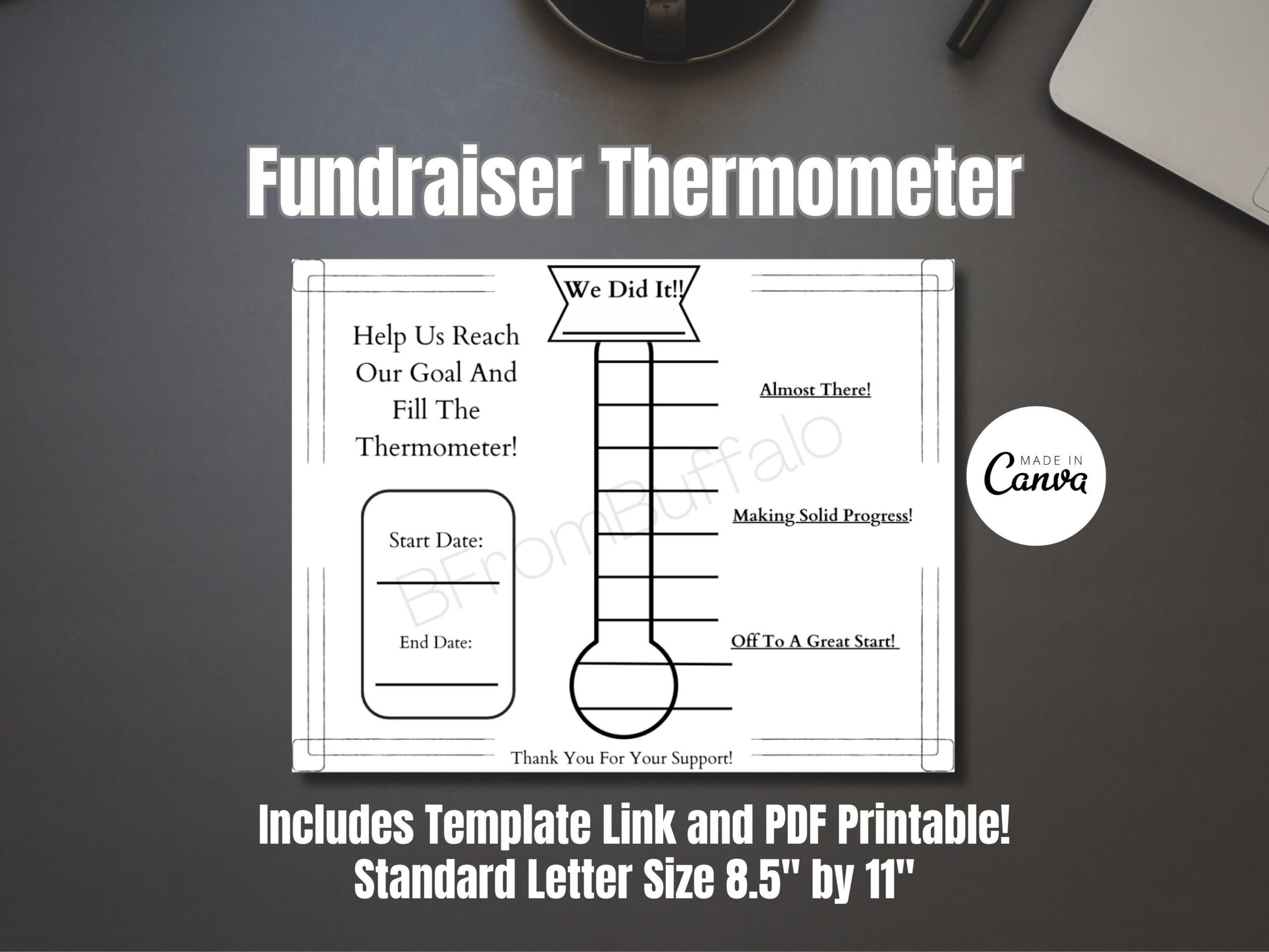 Fundraising Thermometer Goal Chart Canva Template digital Download Etsy Israel