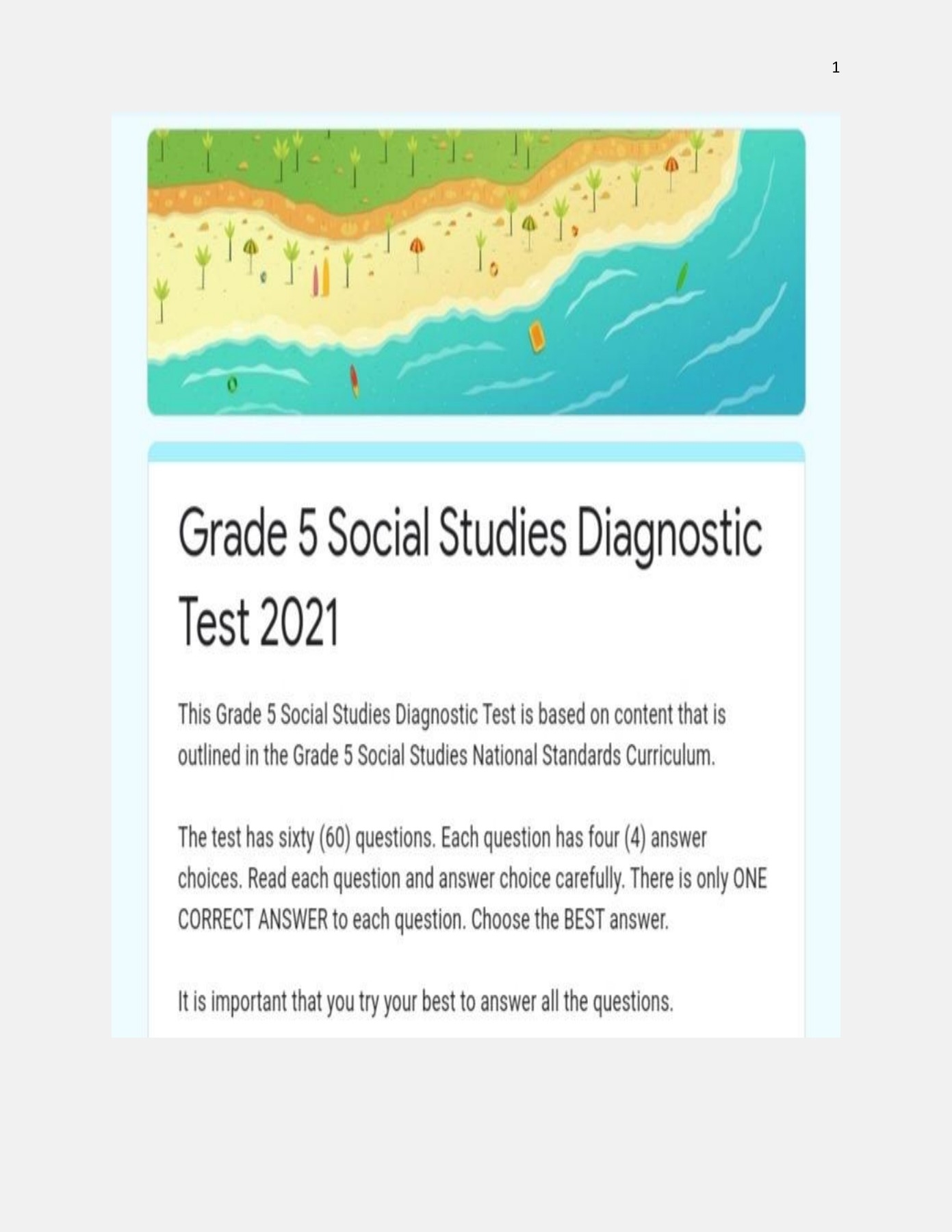G5 Social Studies Diagnostic Test 2021 Wenbert Thomas Page 1 49 Flip PDF Online PubHTML5