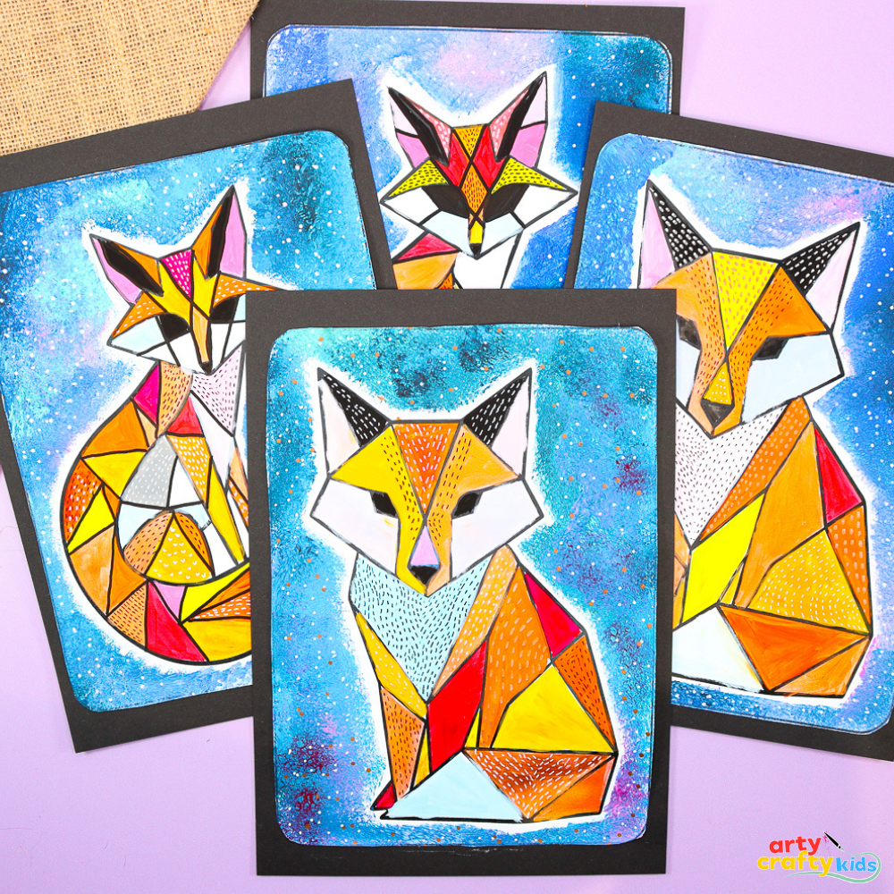 Geometric Fox Art Simple Line Drawing Painting Idea Arty Crafty Kids
